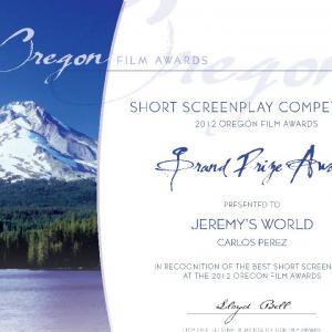 Jeremys World receives Grand Prize Award from 2012 Oregon Film Awards