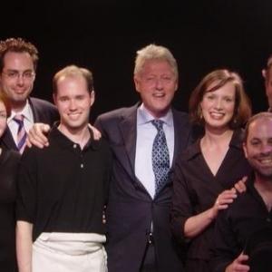 Mike Roche (Freddy) and cast of Picasso at the Lapin Agile with guest President Clinton. Closing Night: New York City Director Joe Tantalo
