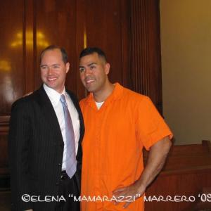 Mike Roche Prosecutor with JW Cortes Jason Cruz Director Writer and Producer of Conscientious Objector Courthouse Scene New York