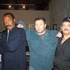 From left to right  Don Kress The awesome Fred The Hammer Williamson Tony DeGuide and Alexander Alcarese on set of The Voices From Beyond
