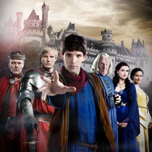 Still of Anthony Head, Richard Wilson, Angel Coulby, Katie McGrath, Colin Morgan and Bradley James in Merlin (2008)