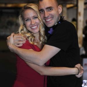 Director Nate Taylor with actor Anna Camp on the set of 