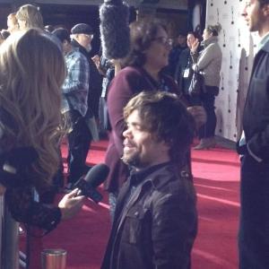 Jessica Kinni interviewing Emmy Award winner Peter Dinklage on the Red Carpet for The Academy of Television Arts and Sciences Event An Evening with the Cast of HBOs Game of Thrones