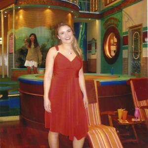 Staci Pratt in final costume on the deck of the Suite Life on Deck show.