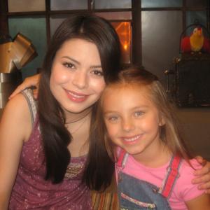 Caitlin Carmichael and Miranda Cosgrove on set of iCARLY, July 2010