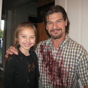 Caitlin Carmichael and Don Swayze on set of feature film Lizzie January 2010