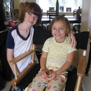 Actors Caitlin Carmichael and Chandler Frantz filming on set of feature film, 