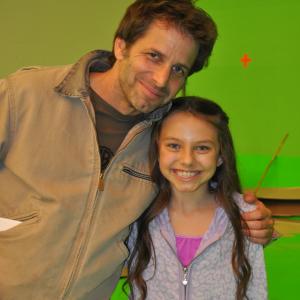 Caitlin Carmichael and Zack Snyder on the set of 