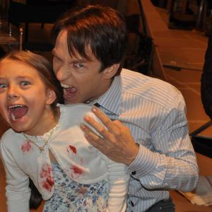 Caitlin Carmichael and Stephen Moyer on set of True Blood May 2011
