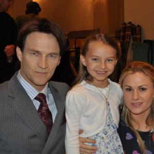 Stephen Moyer Caitlin Carmichael and Anna Paquin on set of True Blood May 2011