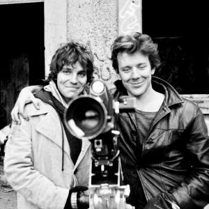 Actor Mickey Rourke takes a pose behind the camera with a fellow actor on the set of Bill Reilly's, STREET WISE.