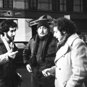 Left to Right Director Jeffrey Wisotsky on location shooting THE FORTUNE TELLER in Greenwich Village with actors Bill Reilly and Bob Murray.