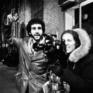 Director Jeffrey Wisotsky lines up a shot in Greenwich Village with cinematographer Susan McBride for his NYU student film, THE FORTUNE TELLER.