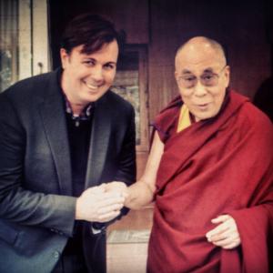 Brian Rusch with the Dalai Lama preparing for the Living History of the Tenzin Gyatso the XIVth Dalai Lama