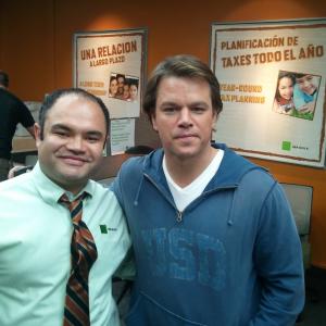 Erick Chavarria and Matt Damon on the set of We Bought a Zoo