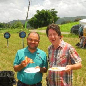 Erick Chavarria and Steve Little on set of Eastbound & Down