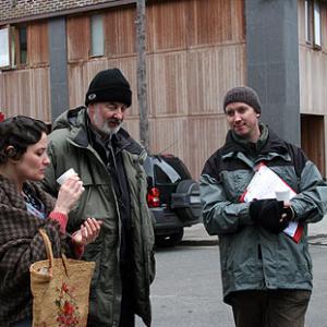 Coproducer Julie McCormack cinematography Seamus Deasy and director Paul Brady on the set of Janey Mary