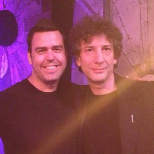 Gregory Guy Gorden producer and Neil Gaiman author at Sacred Fools Theater production of Neverwhere in Los Angeles