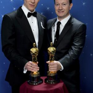 Oscar Winners Dustin Lance Black left and Simon Beaufoy backstage during the live ABC Telecast of the 81st Annual Academy Awards from the Kodak Theatre in Hollywood CA Sunday February 22 2009