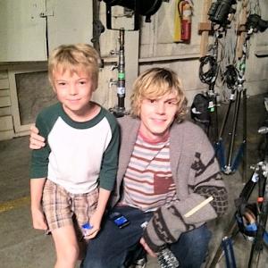 Paul on the set of American Horror Story with actor Evan Peters 