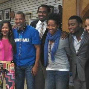 On the set of First Impression with writerproducer Regis LeBron and actors Lisa Wu Hartwell Lamman Rucker Kel Mitchell and Lisa Arrindell Anderson
