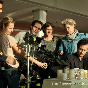 Set photo during the filming of App with Bobby Boermans Gemma Probst Ezra Reverda Angelique Melis Anne Luigjes and Jeroen Spitzenberger