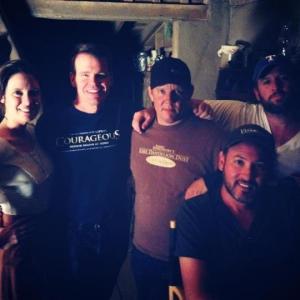 Producer Christopher Morrow on the set of THE REDEMPTION OF HENRY MEYERS with Producers Bobby Downes, Chad Gundersen, Director Clayton Miller, and actress Erin Bethea.