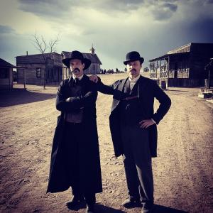 Bat Masterson and Jim Miller Tad Shafer and Jack Elliott on the set of Gunslingers season 2