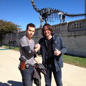 Ryan Carr and actor Jon Seda on location at the Field Museum with Chicago PD