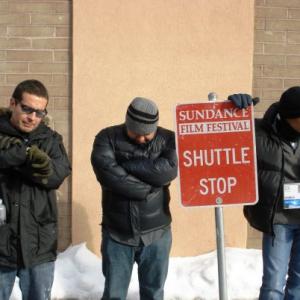 Producer Diego Ramirez middle with director Carlos Moreno left at Sundance 2008 for Perro Come Perro