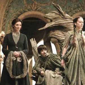 Lino Facioli, Katie Dickie and Michelle Fairley on set of Game of Thrones