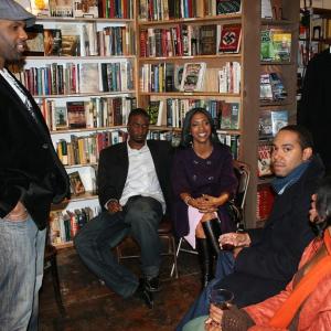 Caz Harleaux on the set of Midnight Raffle with cast mates (clockwise) Eme Ikwuakor,Erika L. Holmes,Michael Clark, and Melva Clivens.