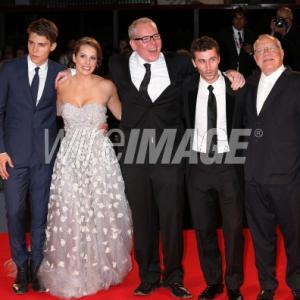 Actors Nolan Gerard Funk Tenille Houston screenwriter Bret Easton Ellis actor James Deen and director Paul Schrader attend The Canyons Premiere during The 70th Venice International Film Festival at Palazzo Del Cinema