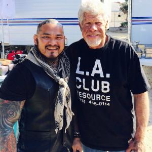 on set with RON PERLMAN aka Clay of Sons of Anarchy TV series and Hand of God new TV show