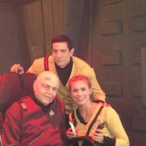Ryan T Husk as a Starfleet Security Officer with Walter Koenig and Tara Paige during the filming of Star Trek Renegades
