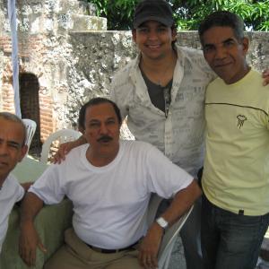 Actors Victor Checo Angel Hache Ed Garcia and Director Juan Delancer on set Tropico de Sangre DR2008