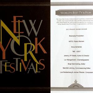 NEW YORK FESTIVALS Certificate for the ARTE Documentary 