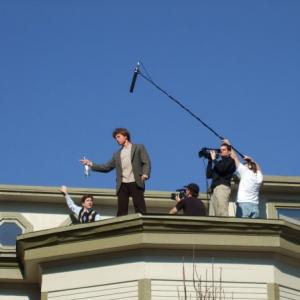 Still of Kaiser Johnson, Andrew Weir, and Joey Odendahl filming Manalive.