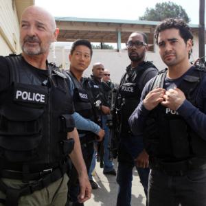 Still of Allen Hughes Sung Kang Terry OQuinn RZA Ramon Rodriguez and Scott Rosenbaum in Gang Related 2014