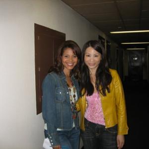 Rene Jones Left  Linda Wang Right in between takes on NBC TVs Days of our Lives