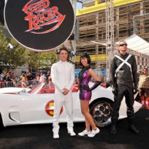 Colton Haynes and Sarah Hummert pose at the Speed Racer premiere in Los Angeles.