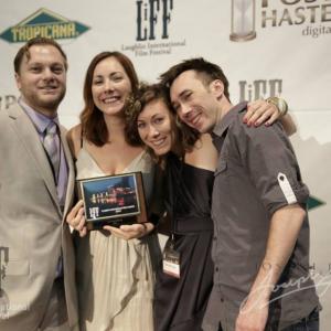 After winning Best Comedy, with LiFF Festival Director Erik Puhm, Malani Coomes, Rachel Coomes, and Jonathan Coomes