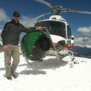 Steve Gray filming TV commercial with Wescam on Whistler area mountain.