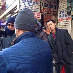 Paul Sado and Stephen Lin on set for The Cobbler (2014)