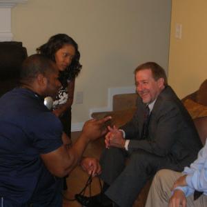 Director Willie Speight with actor Kent Igleheart, actor Kimberly Lovette, and actor Bob Lanoue on the set of The Holloway Story.