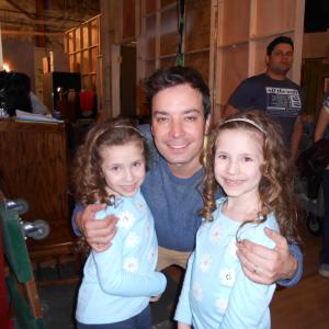 Bianca and Chiara Dambrosio with Jimmy Fallon on set of ( DILFs) Guys with kids. April 2012