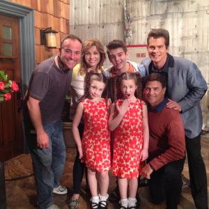 On set of See Dad Run April 2013 McLivin with the McGinleys with Director David DeLuise Gigi Rice Jack Griffo John Ducey and Ted McGinley