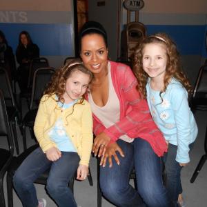 Bianca and Chiara Dambrosio on set of Guys with Kids with Tempestt Bledsoe March 2012