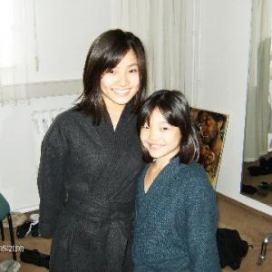 Kylie Young Kiriko and Anna Sawai Teen Kiriko on the set on Ninja Assassin