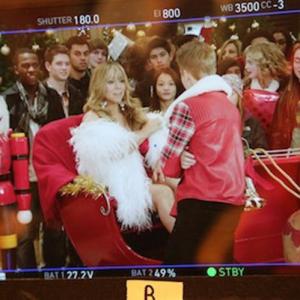 Kylie filming the Justin Bieber Mariah Carey Music Video All I Want For Christmas Is You